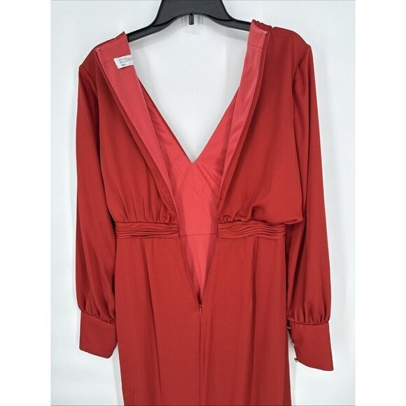 MAC DUGGAL Size 4 Orange SATIN RUCHED BISHOP SLEEVE Cocktail GOWN Dress $398 New - Picture 11 of 15